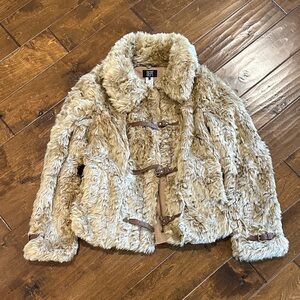 DEPT Tan Faux Fur Jacket with Buckle Accents